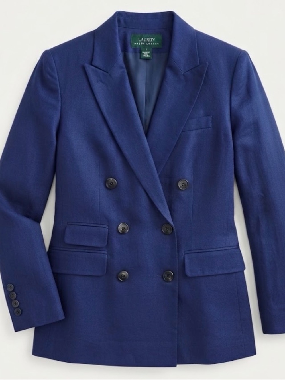 Lauren Ralph Lauren 100% Linen Blazer Womens Sz 8 Navy blue Double Breasted M